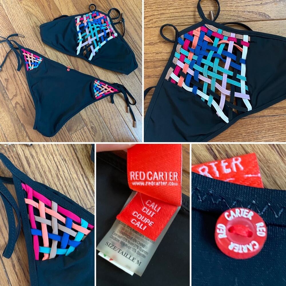 EUC MED Red Carter $200 Dream Weaver Black 2pc Bikini Top & Bottom
